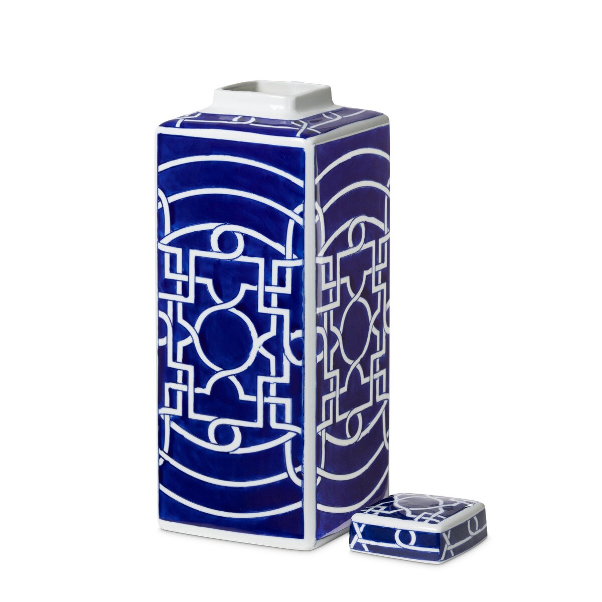 Imperial Ceramic Geometric Square Jar, Indigo, Large style shot 2