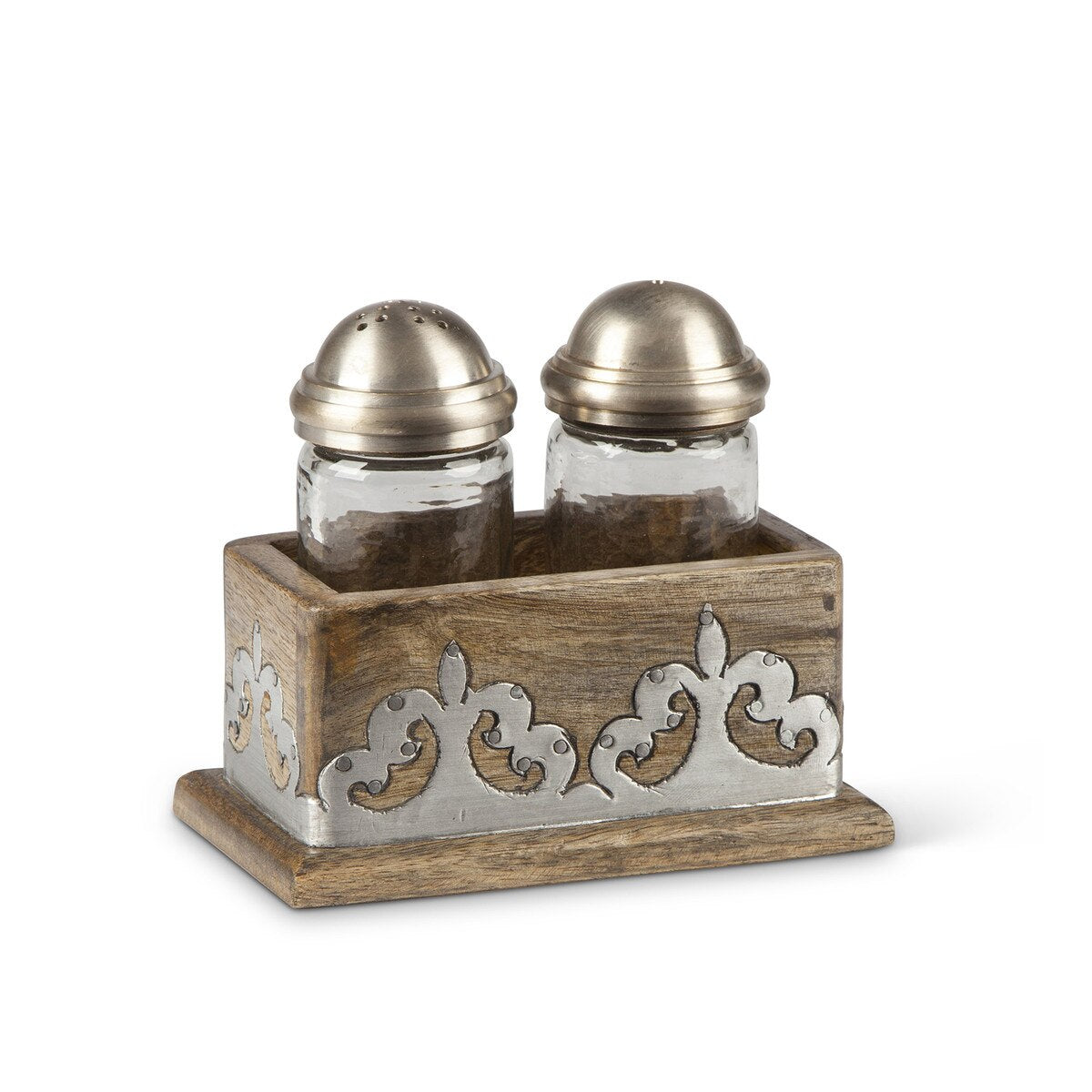 Heritage Inlay Wood Salt and Pepper Shakers, Set of 2 with Base style shot 1