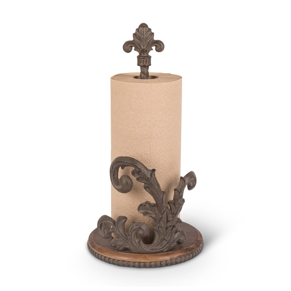Acanthus Cast Aluminum Paper Towel Holder with Wood Base style shot 2