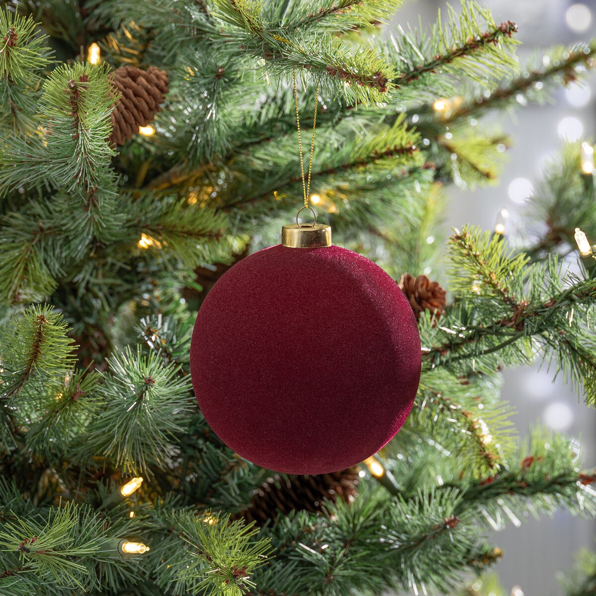 Burgundy Flocked Ornament, 4.75" style shot 2