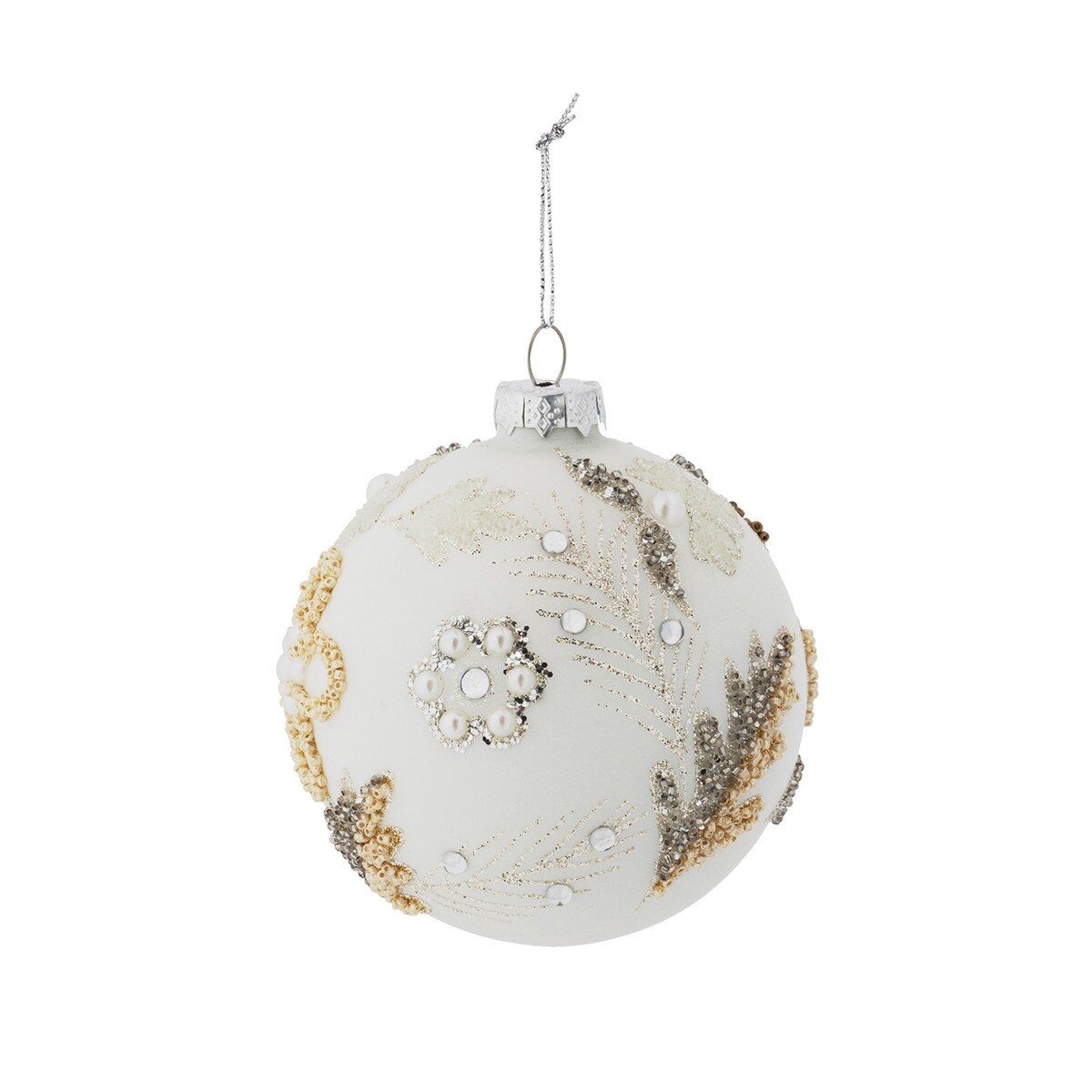 Pearl and Feather Pattern Glass Ball Ornament style shot 2