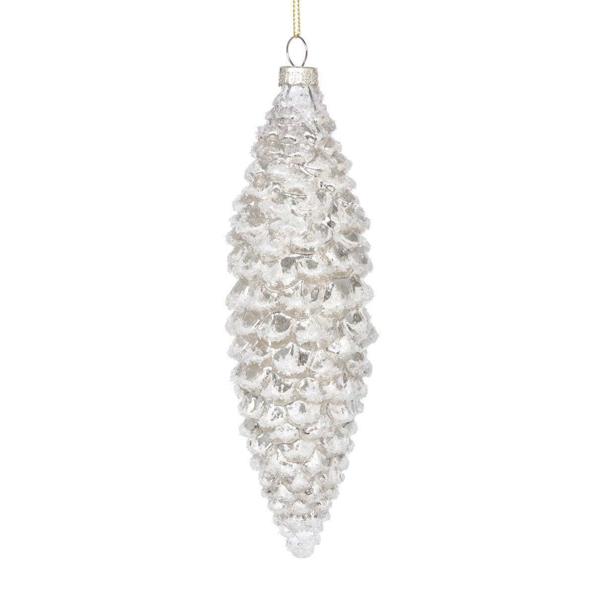 Frosted Pinnacle Pine Cone Glass Ornament, Large style shot 1
