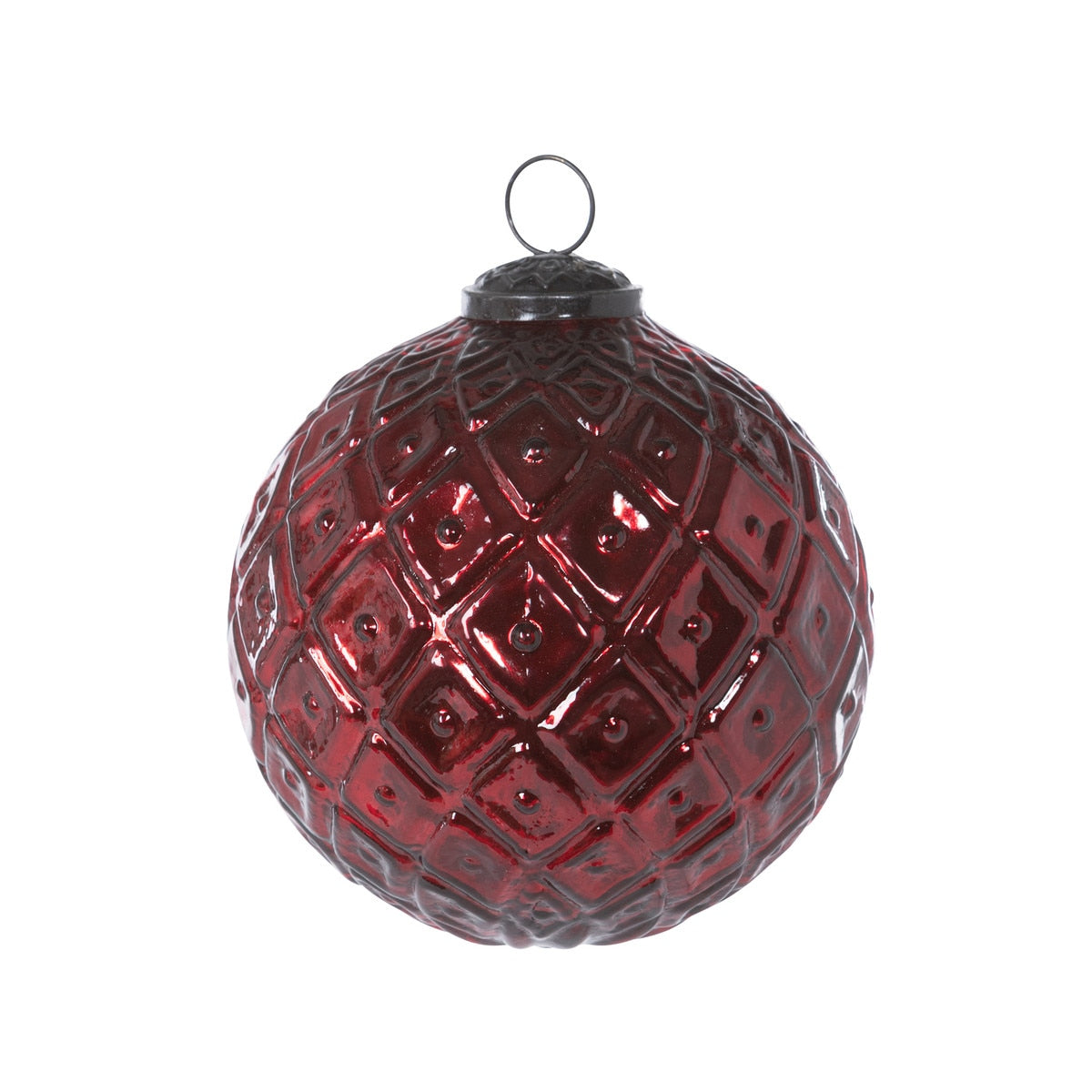 Diamond Pattern Garnet Glass Ball Ornament, 5 in. style shot 1