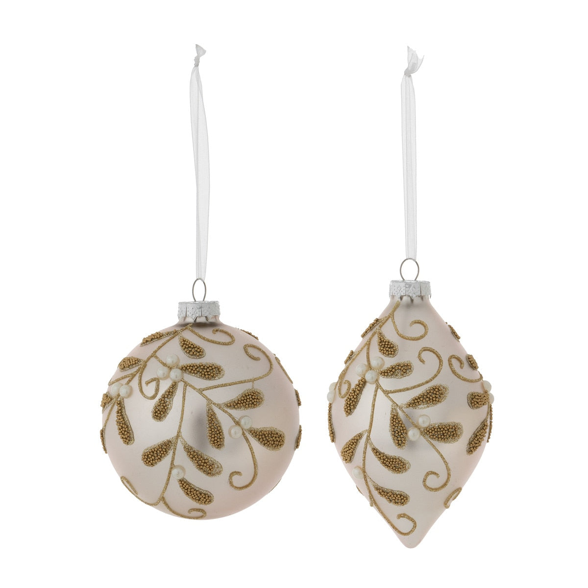 Beaded Mistletoe Pattern Glass Ornament, 2 Assorted Styles style shot 1