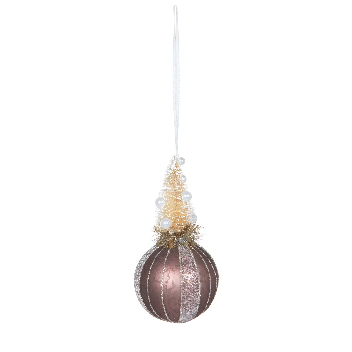 Frosted Sisal Tree on Reflector Ball, Antique Rose style shot 2