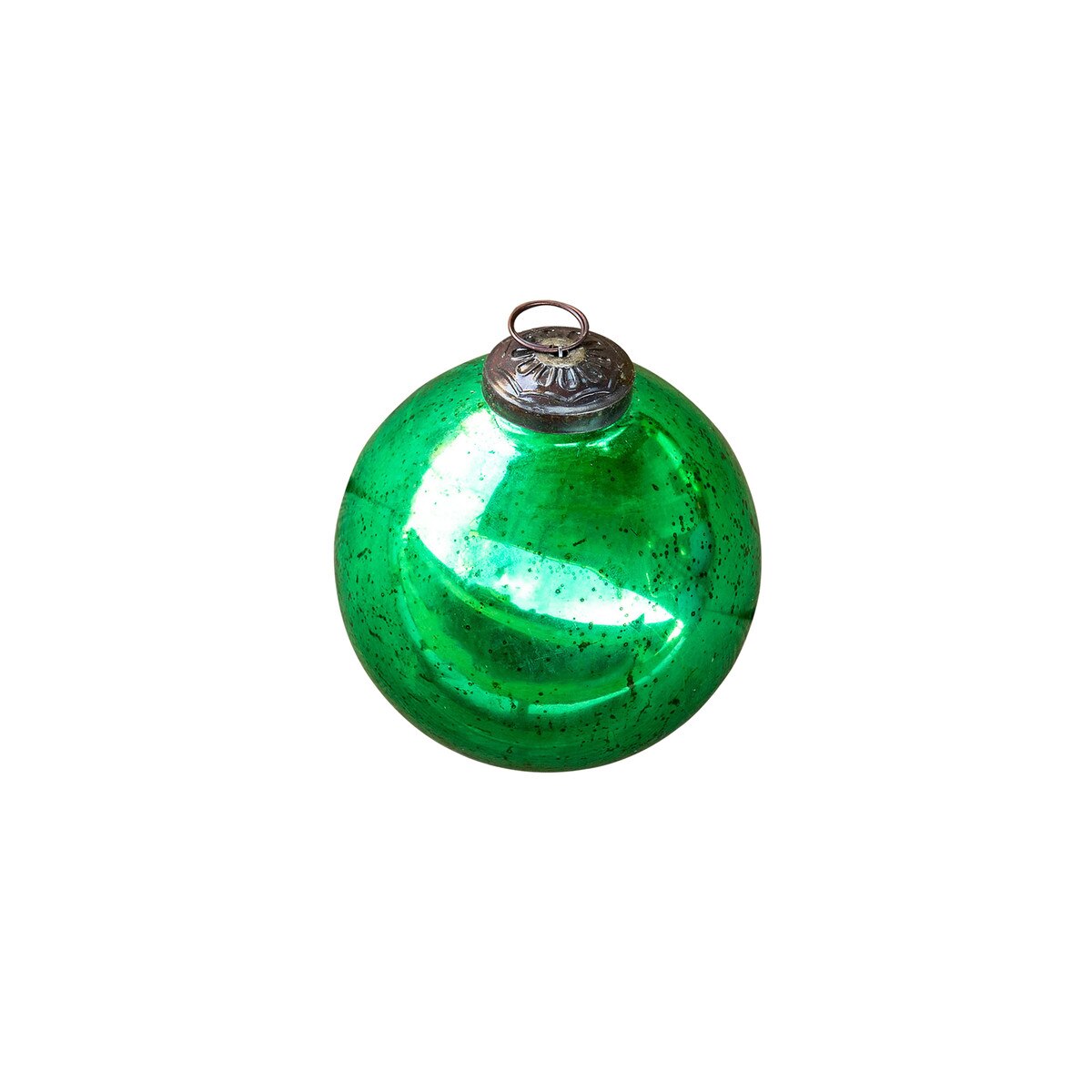 Antique Shiny Emerald Glass Ball Ornament, Medium