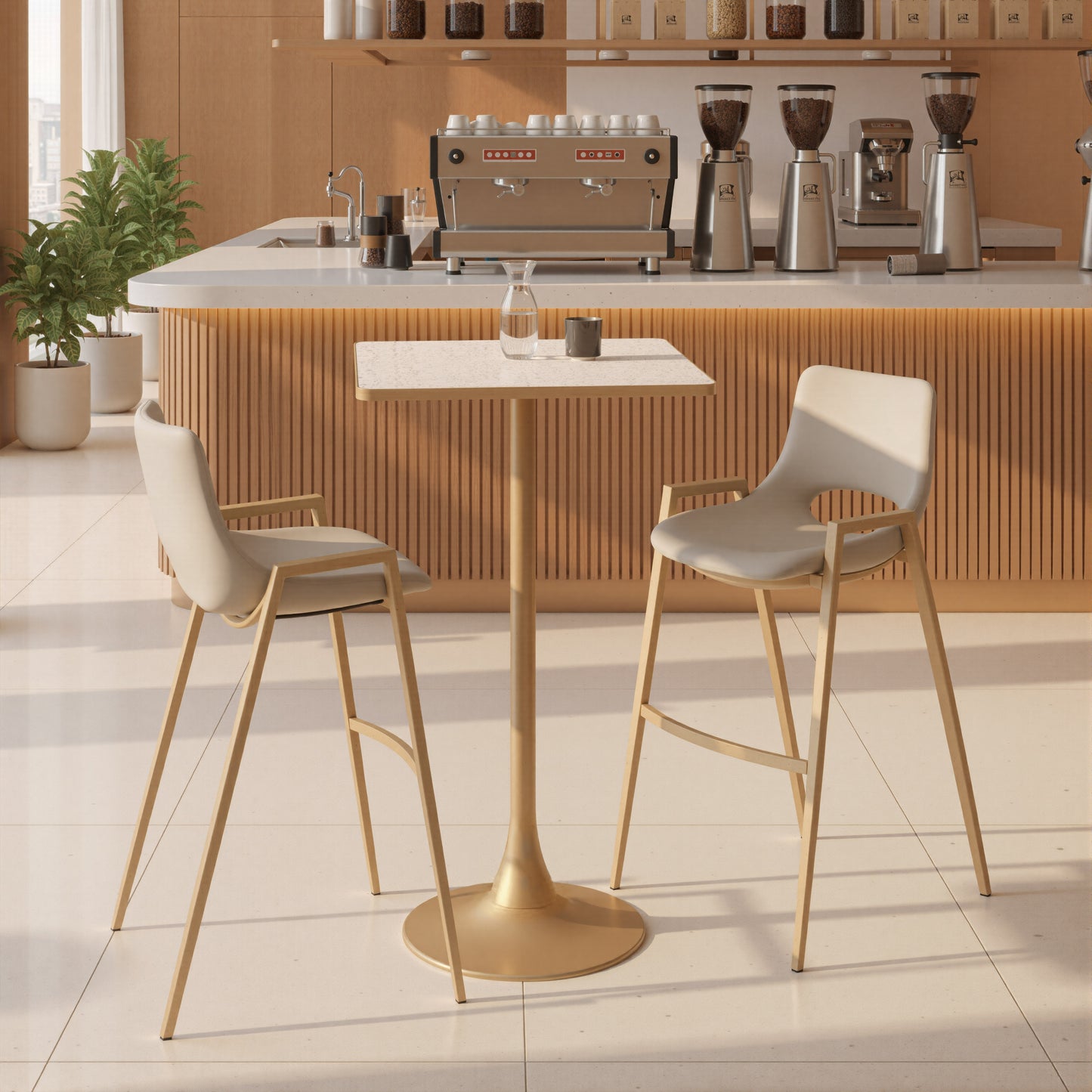 Desi Barstool (Set of 2) Beige & Gold style shot 2
