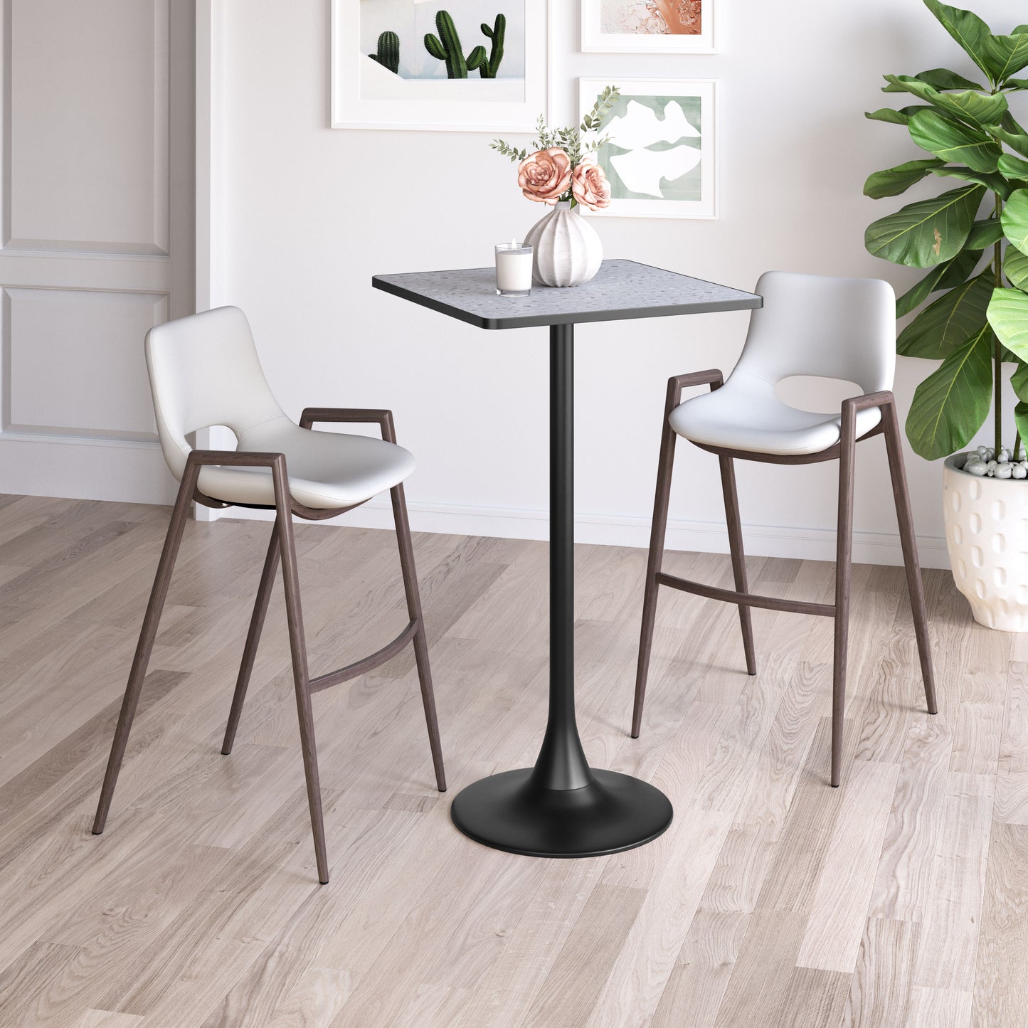 Desi Barstool (Set of 2) Beige & Walnut style shot 2
