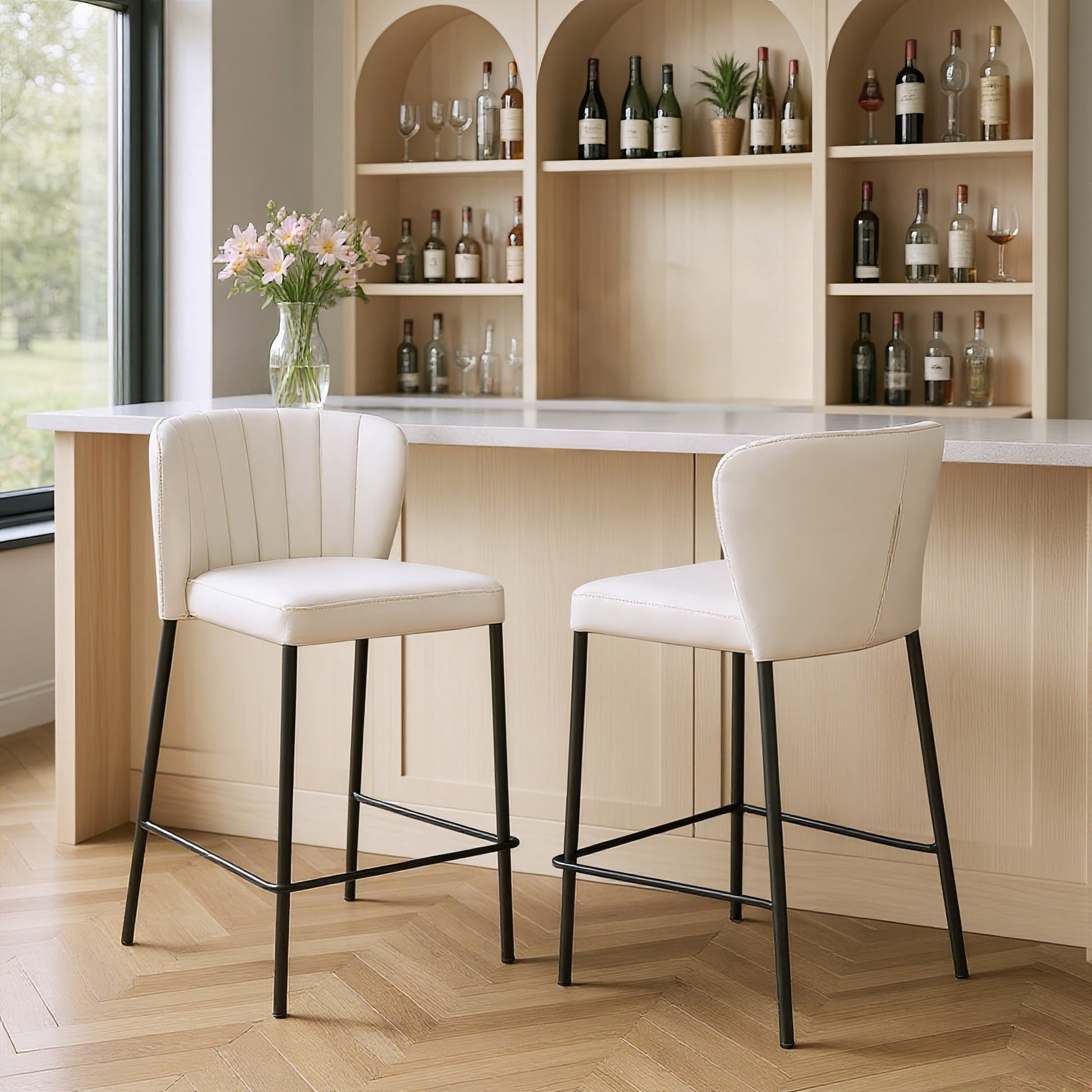 Linz Counter Stool (Set of 2) Cream style shot 1