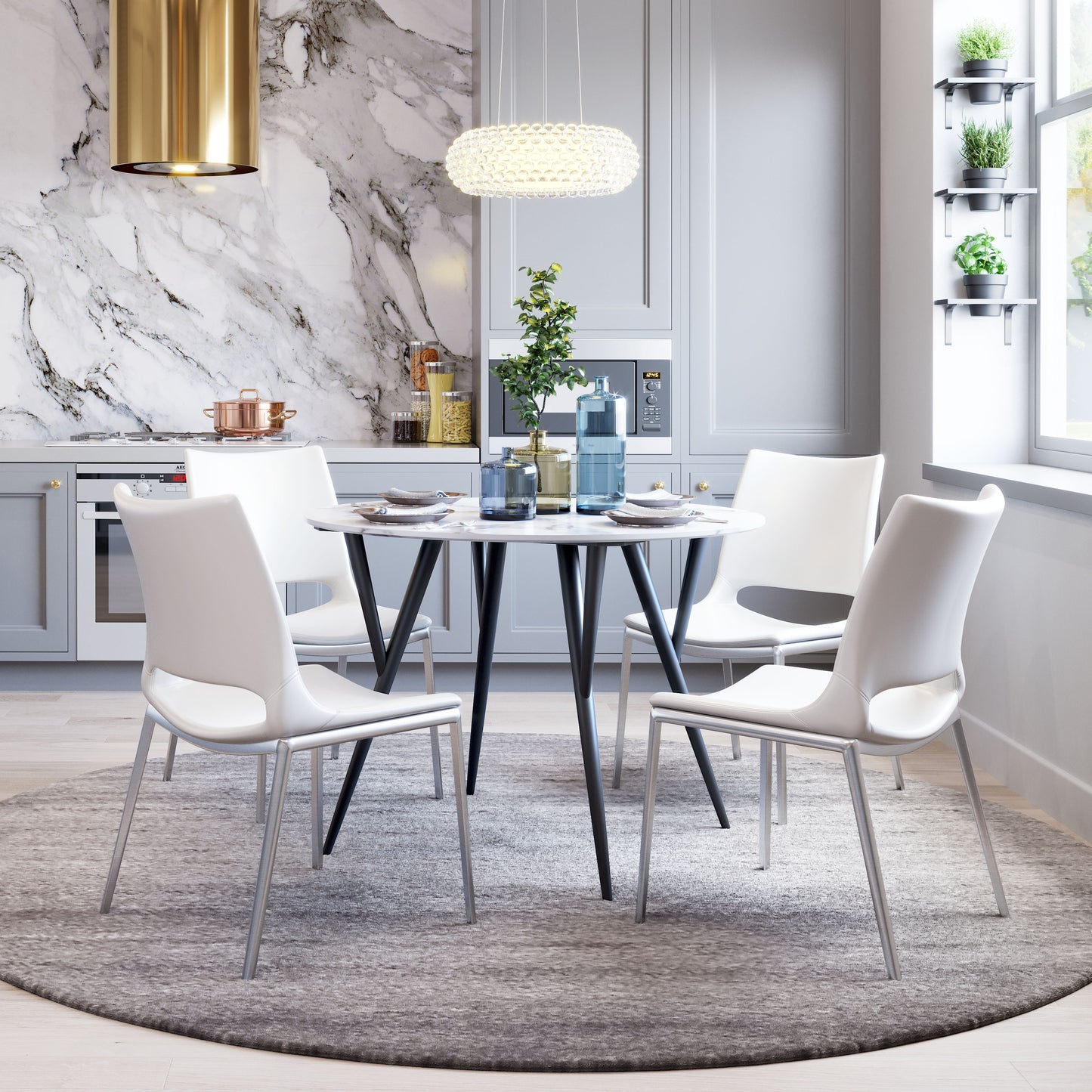Ace Dining Chair (Set of 2) White & Silver style shot 1