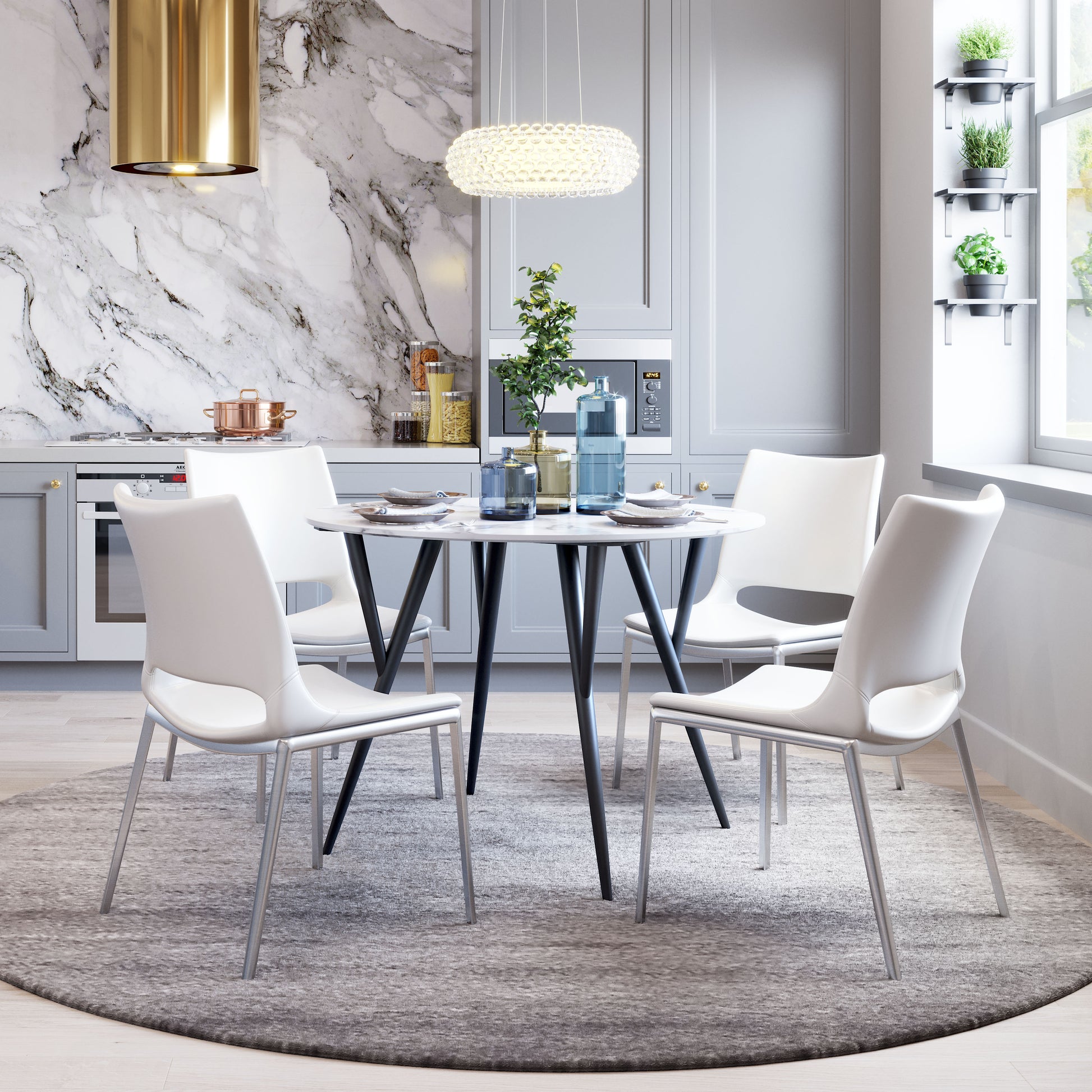 Ace Dining Chair (Set of 2) White & Silver style shot 1