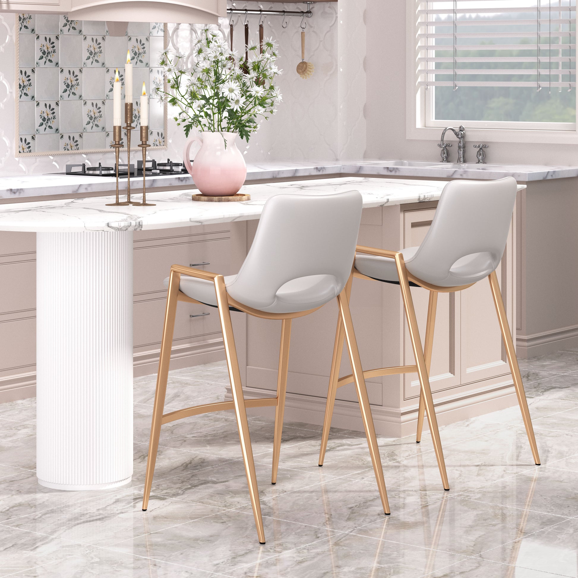 Desi Counter Stool (Set of 2) White & Gold style shot 1