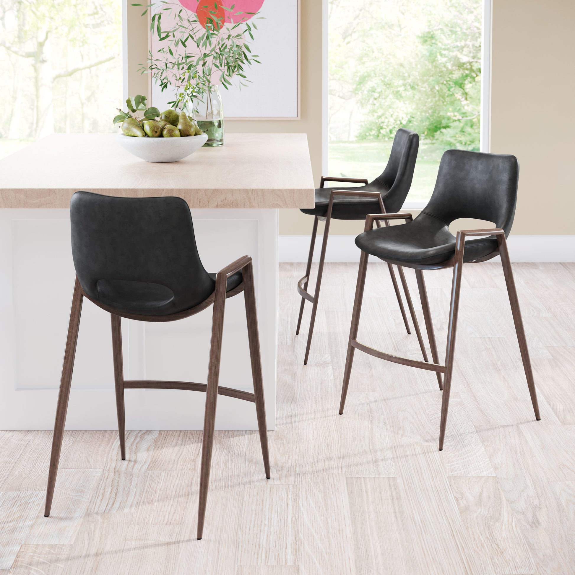 Desi Counter Stool (Set of 2) Black & Walnut style shot 1