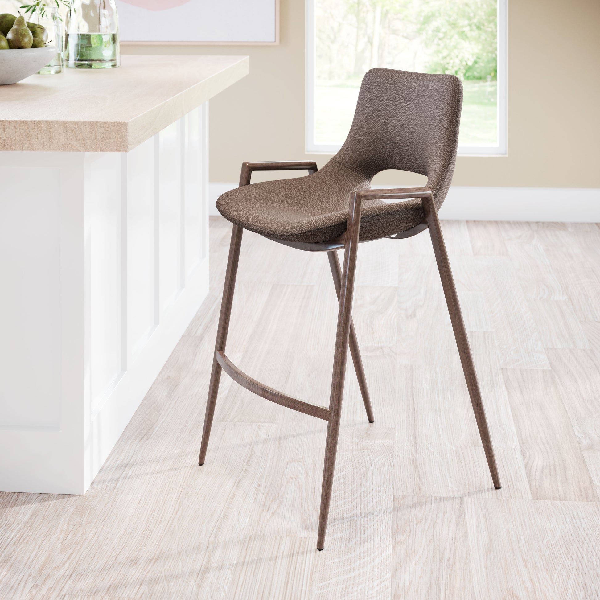 Desi Counter Stool (Set of 2) Brown & Walnut style shot 1