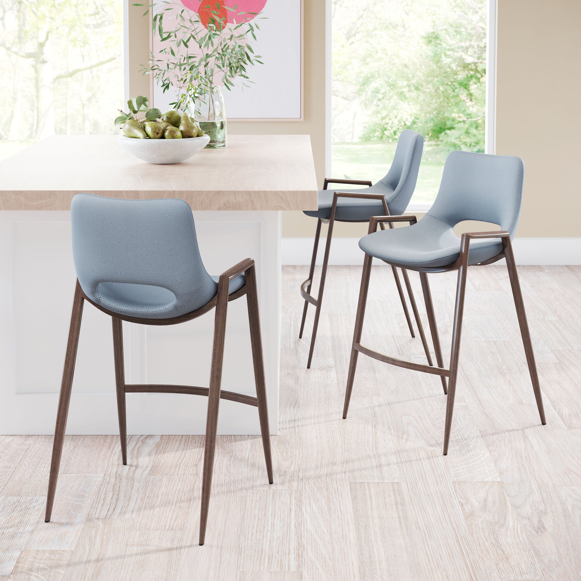 Desi Counter Stool (Set of 2) Azure Gray & Walnut style shot 1