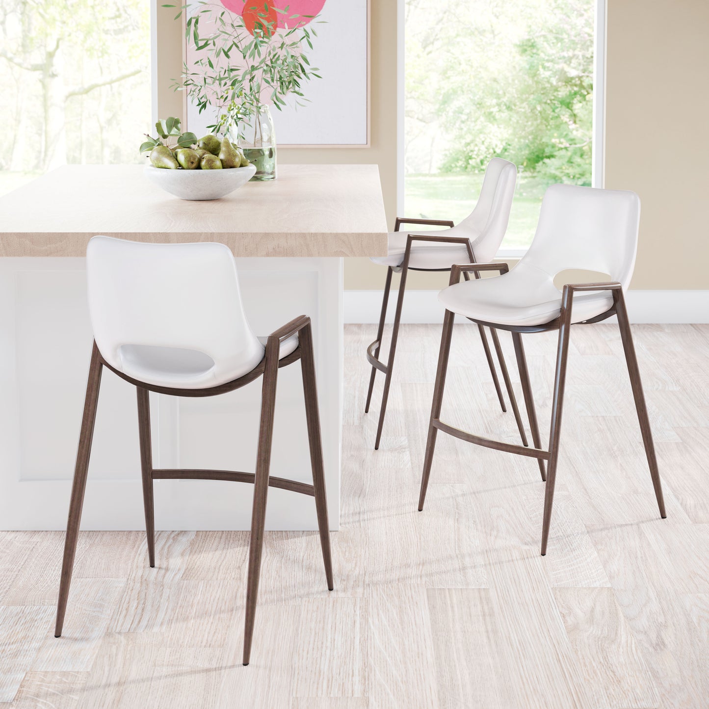 Desi Counter Stool (Set of 2) White & Walnut style shot 1