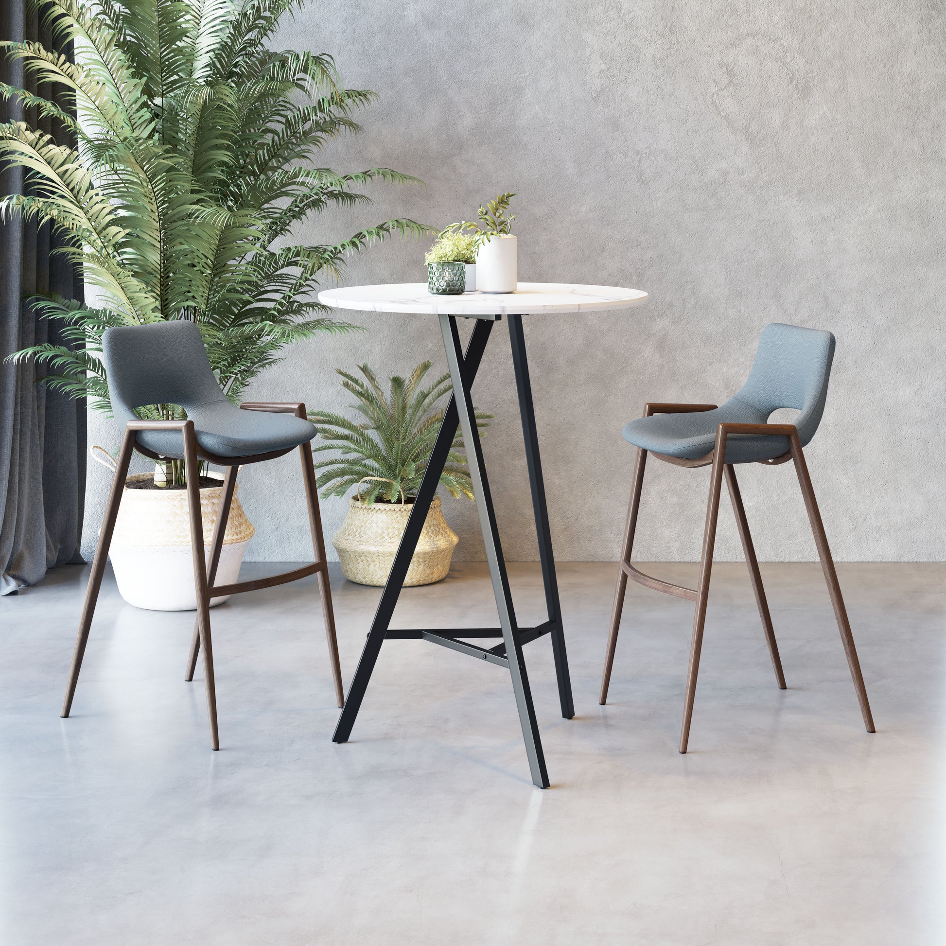 Desi Barstool (Set of 2) Azure Gray & Walnut style shot 1