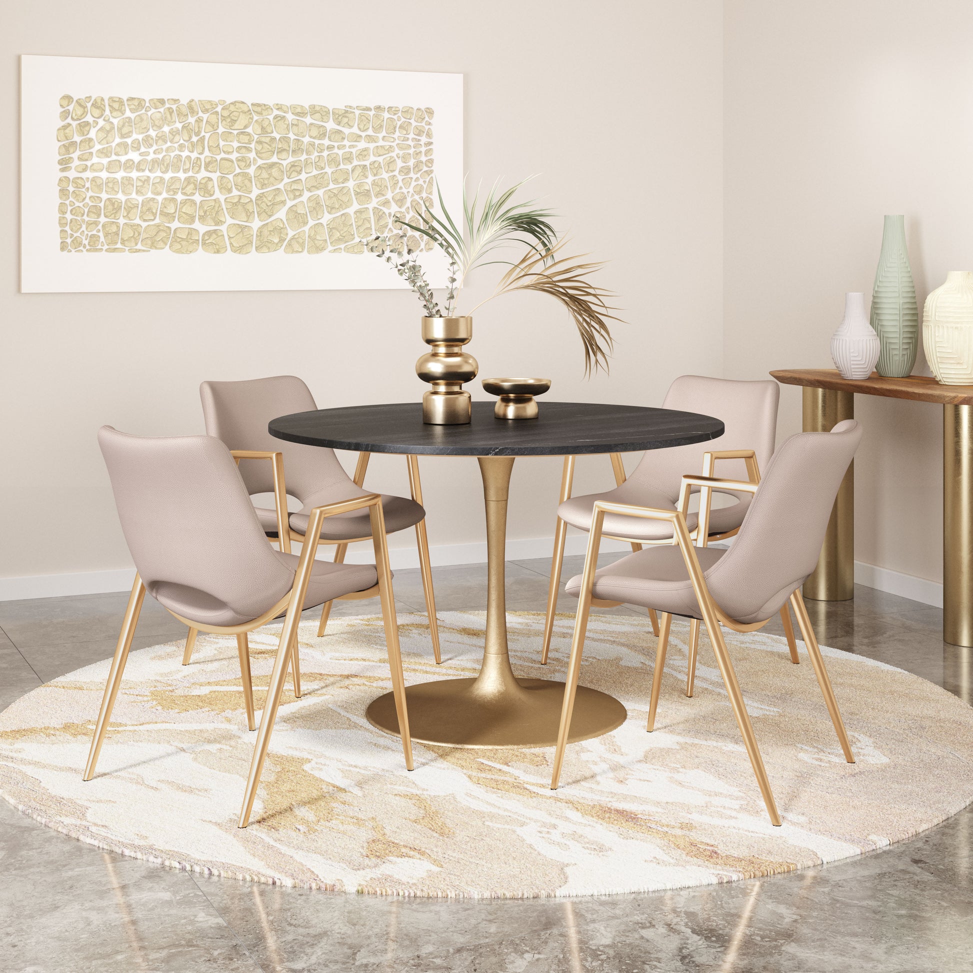 Desi Dining Chair (Set of 2) Beige & Gold style shot 1