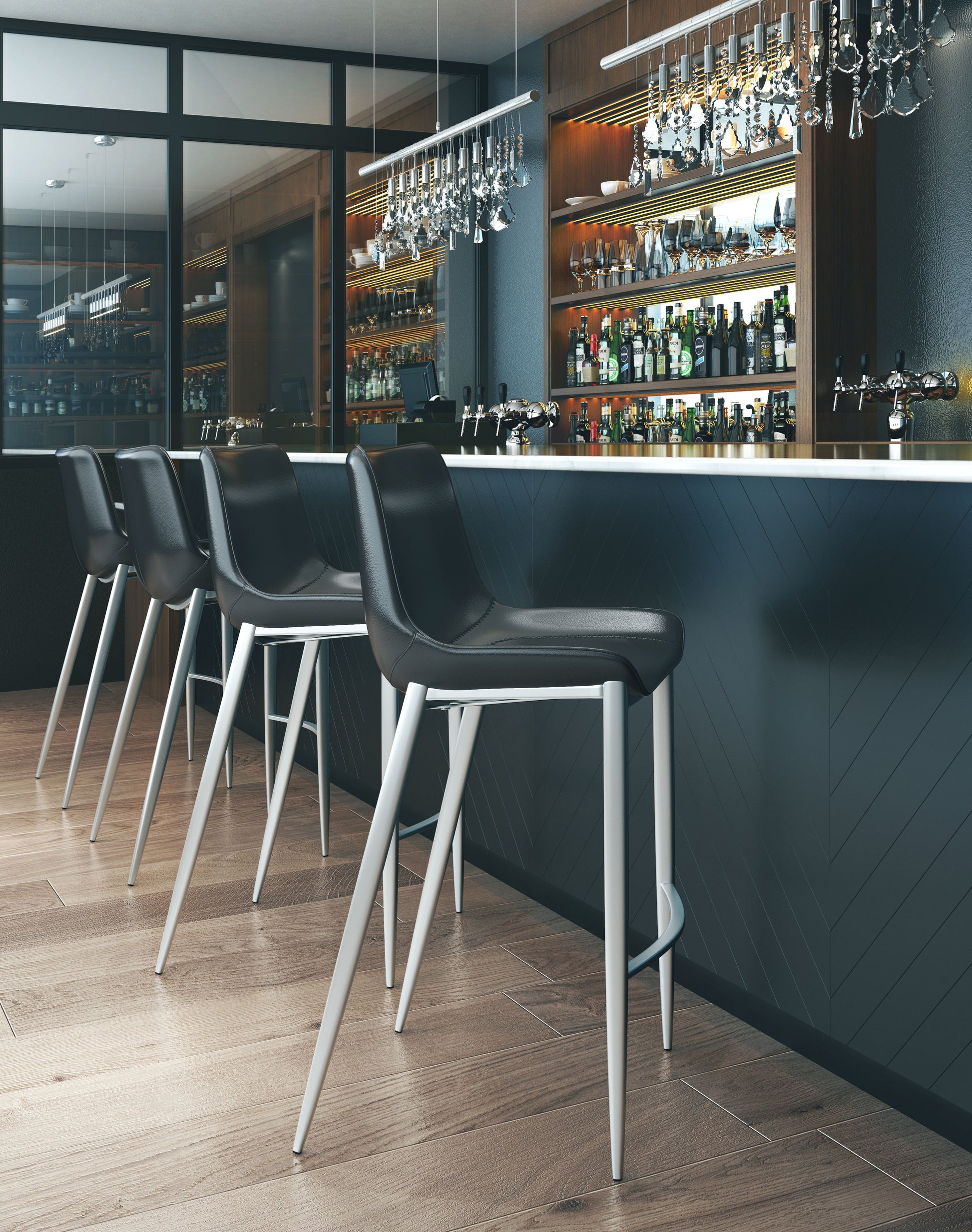 Magnus Barstool (Set of 2) Black & Silver style shot 1