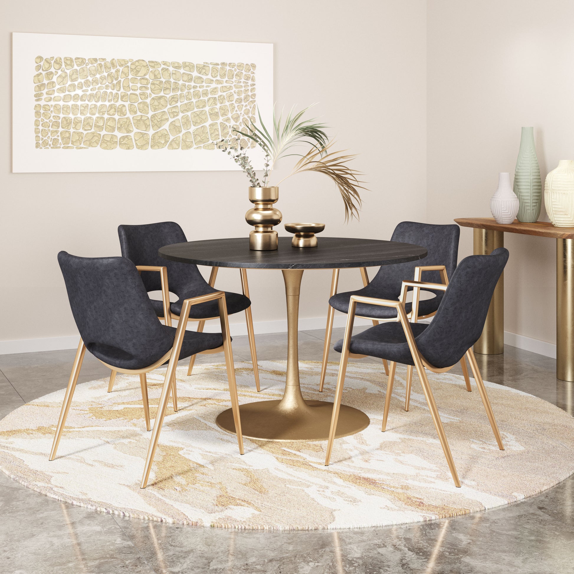 Desi Dining Chair (Set of 2) Black & Gold style shot 1