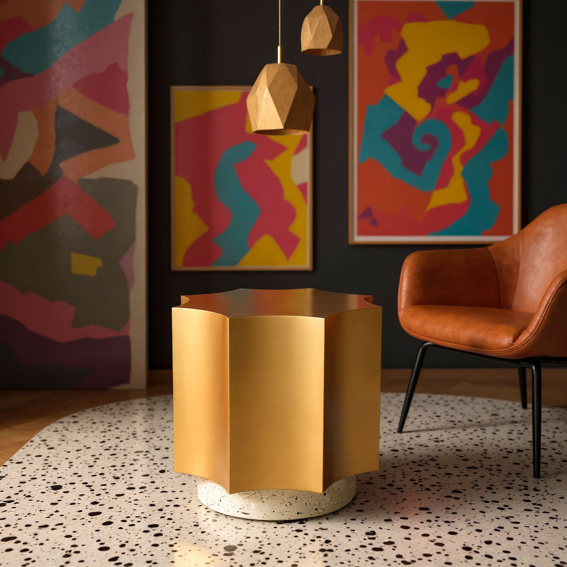 Osam Side Table Gold & Beige