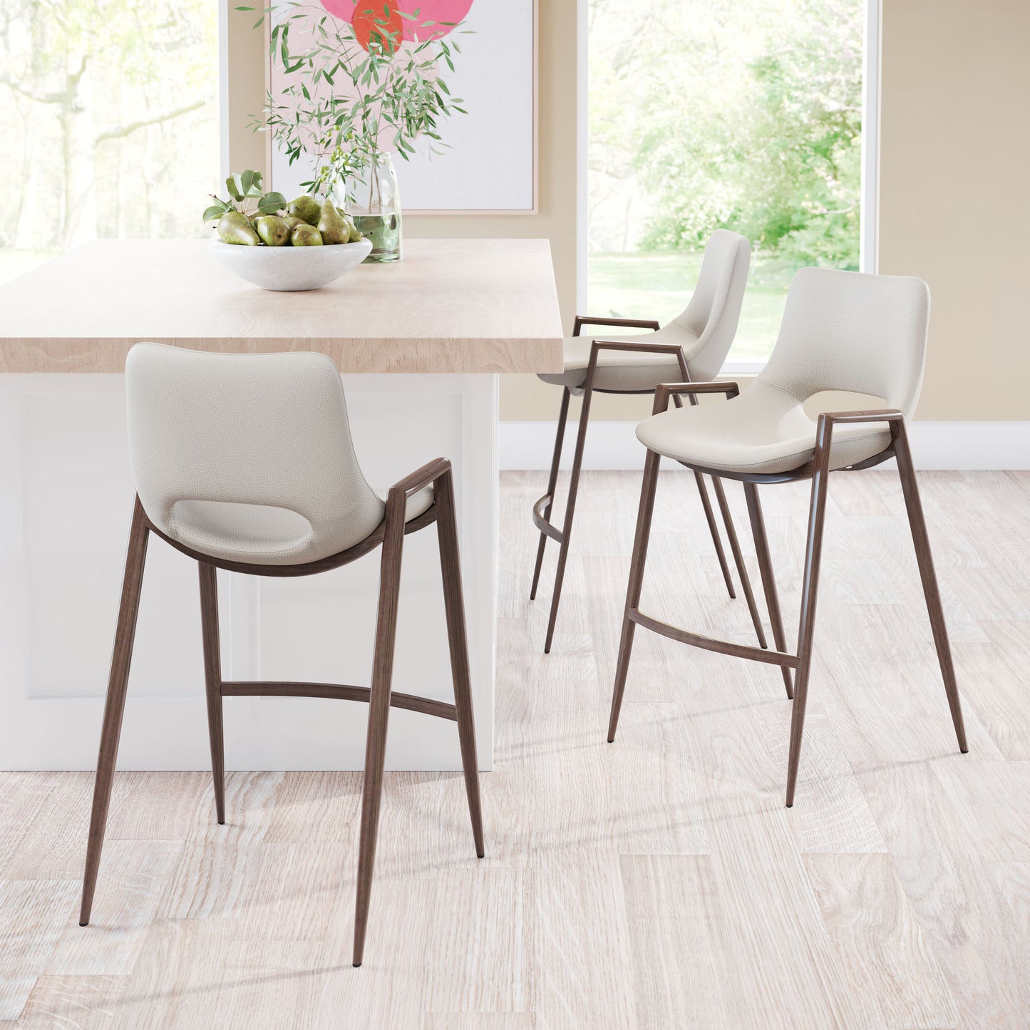 Desi Counter Stool (Set of 2) Beige & Walnut style shot 1