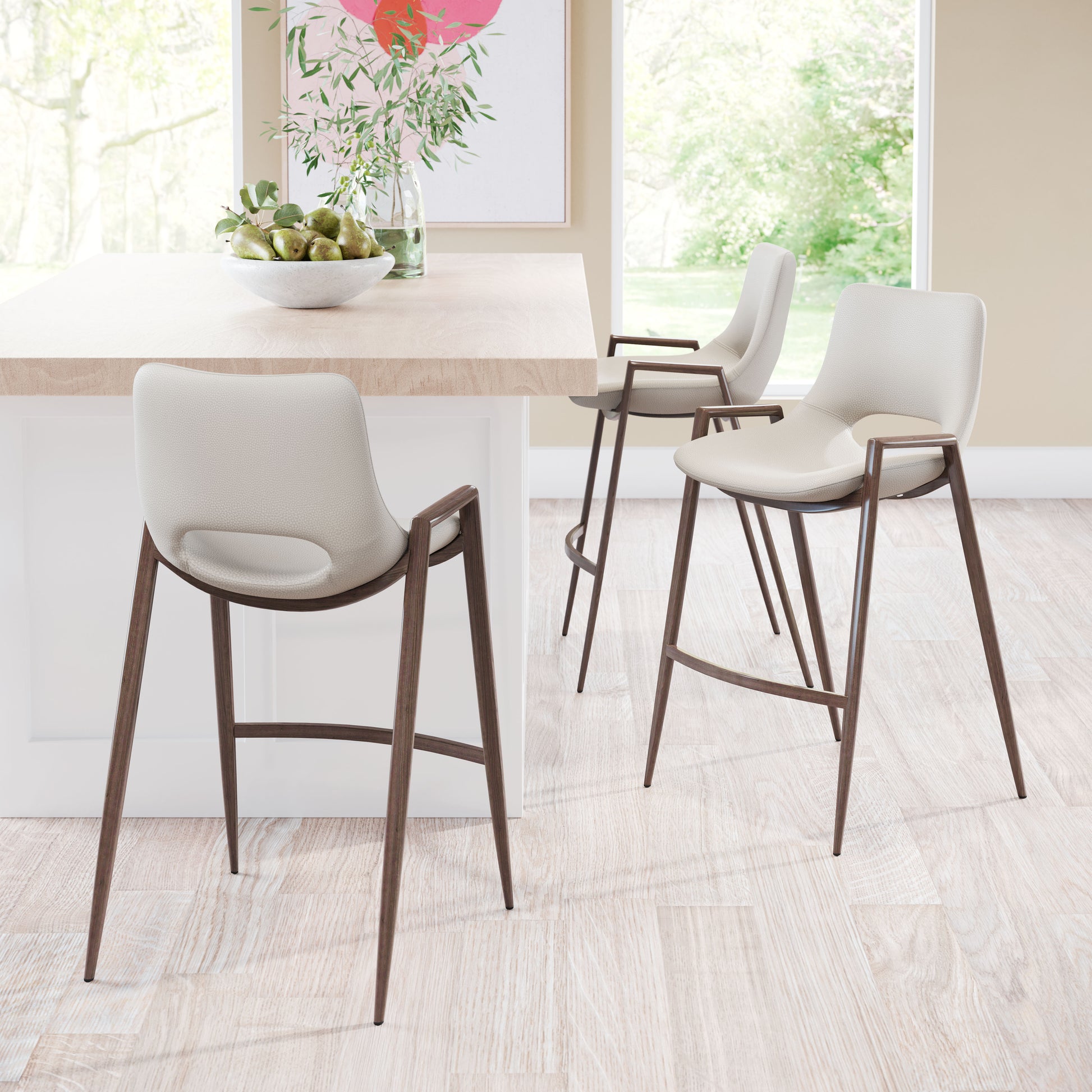 Desi Counter Stool (Set of 2) Beige & Walnut style shot 1