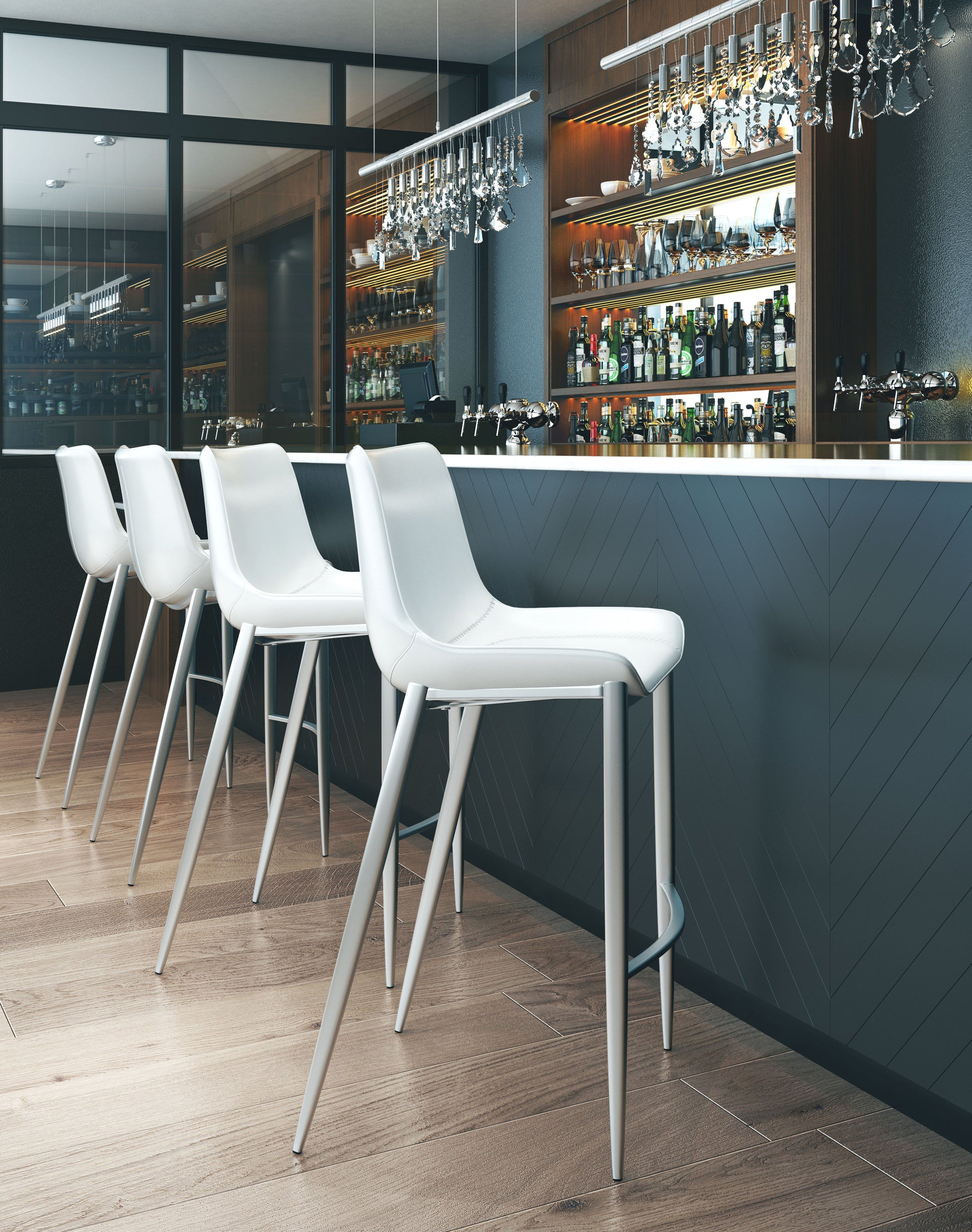Magnus Barstool (Set of 2) White & Silver style shot 1