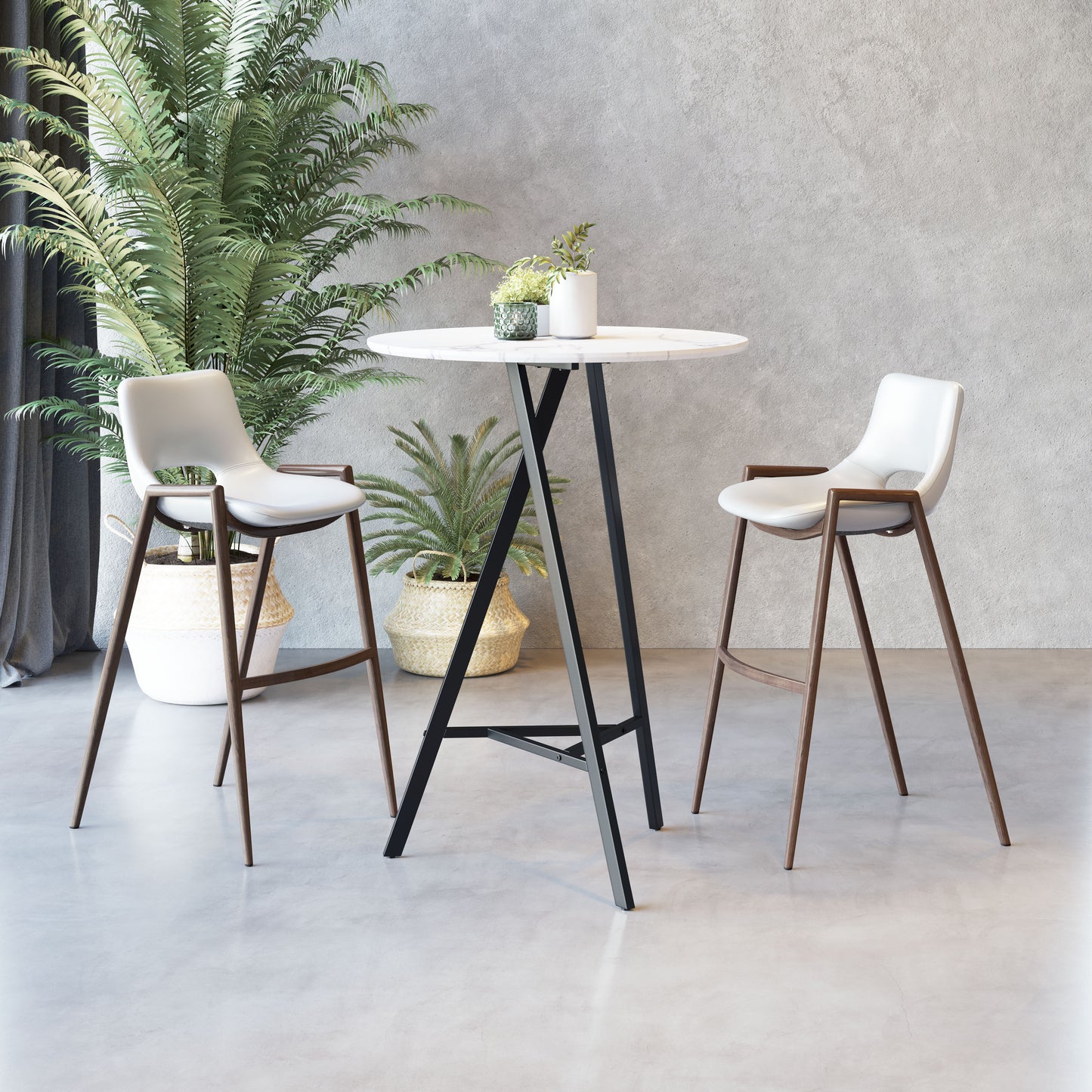 Desi Barstool (Set of 2) White & Walnut style shot 1