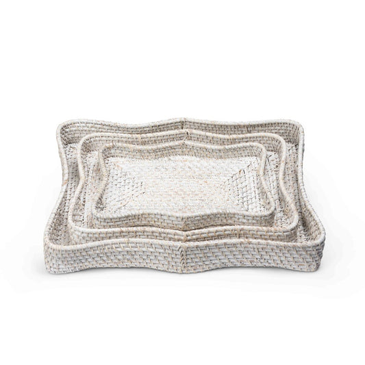 Sanibel Scalloped Trays, Whitewashed, Set of 3 style shot 1