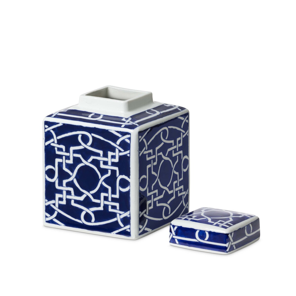 Imperial Ceramic Geometric Square Jar, Indigo, Small style shot 2