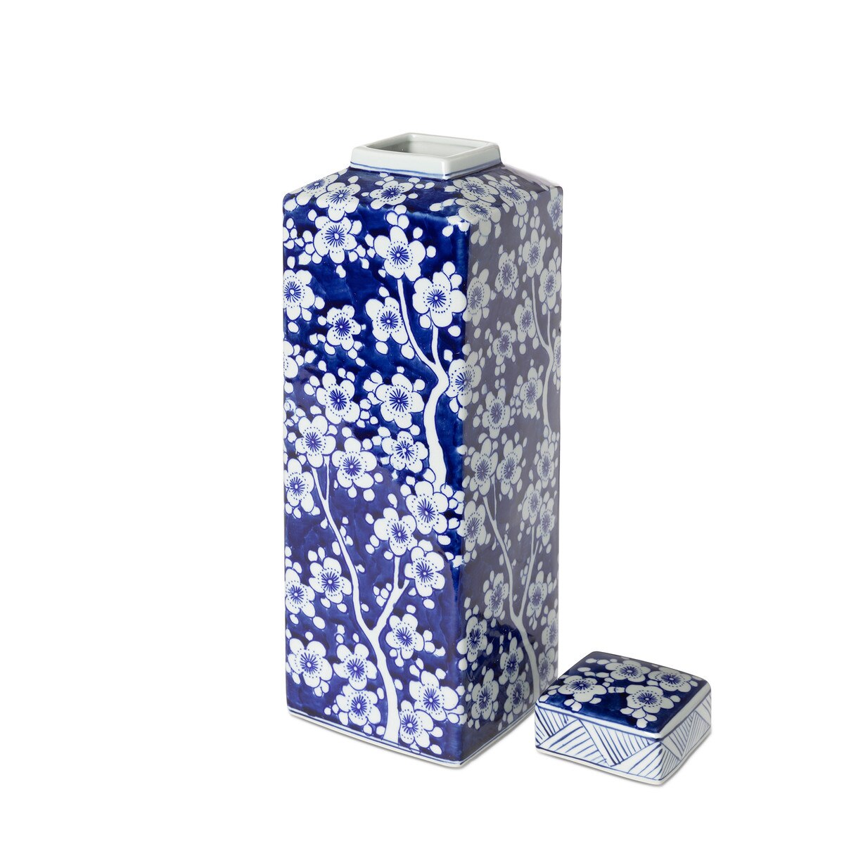 Imperial Ceramic Floral Square Jar, Indigo, Large style shot 2