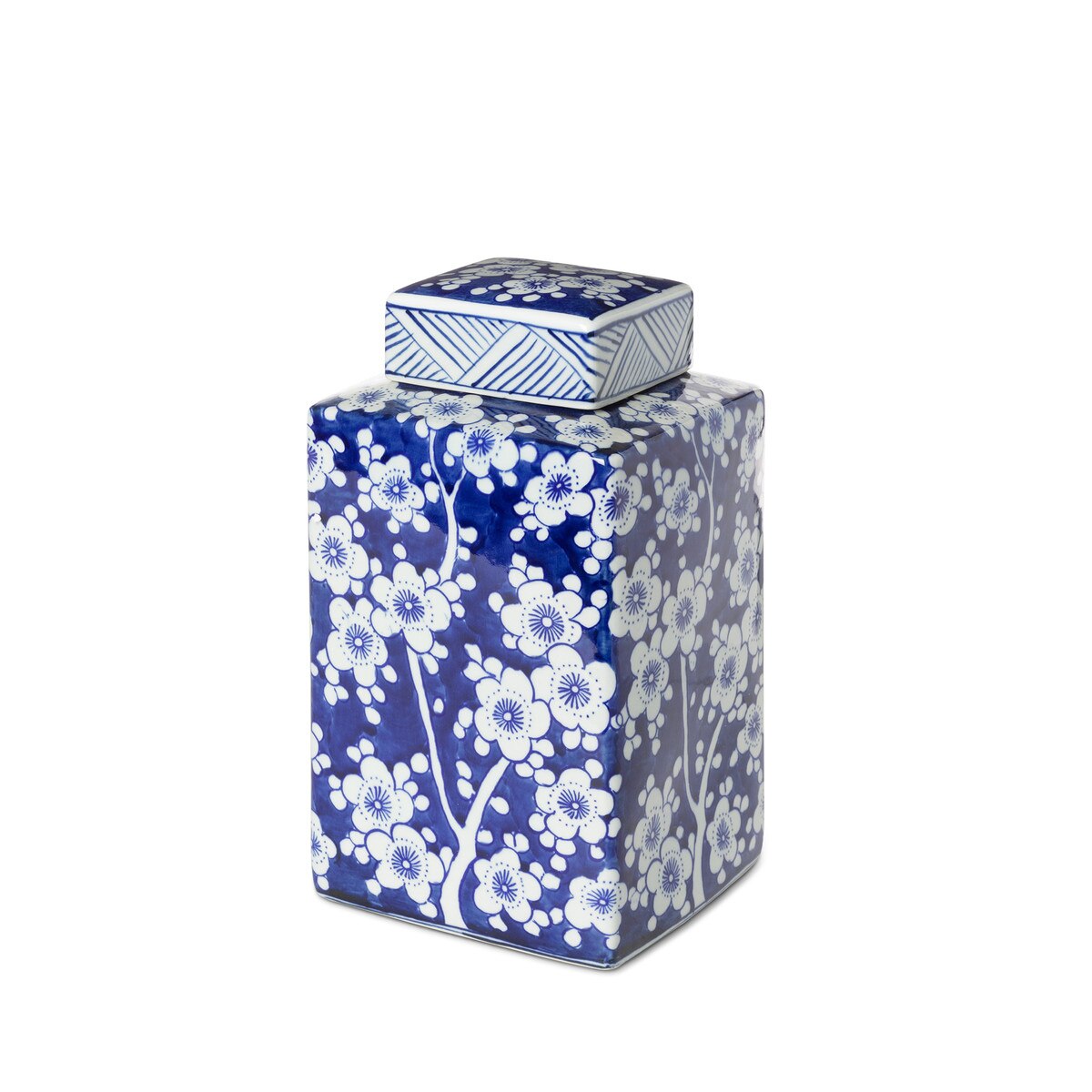 Imperial Ceramic Floral Square Jar, Indigo, Small style shot 1
