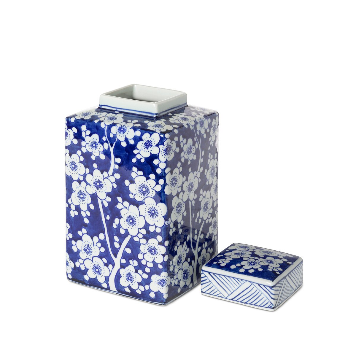Imperial Ceramic Floral Square Jar, Indigo, Small style shot 2