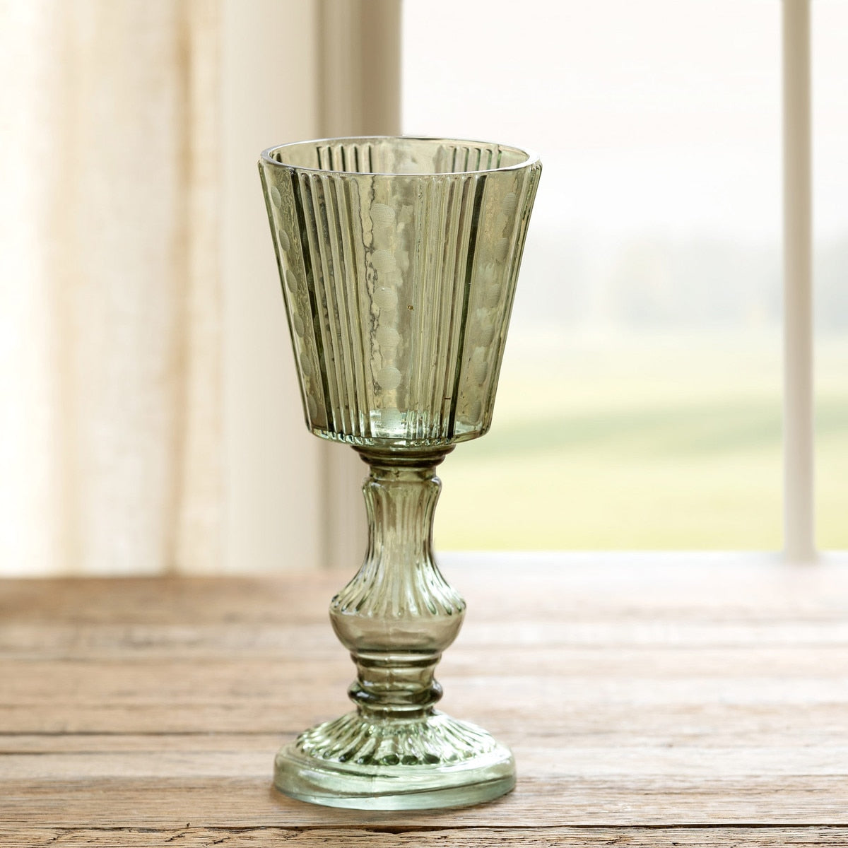 Maybelle Green Glass Pedestal Candle Holder
