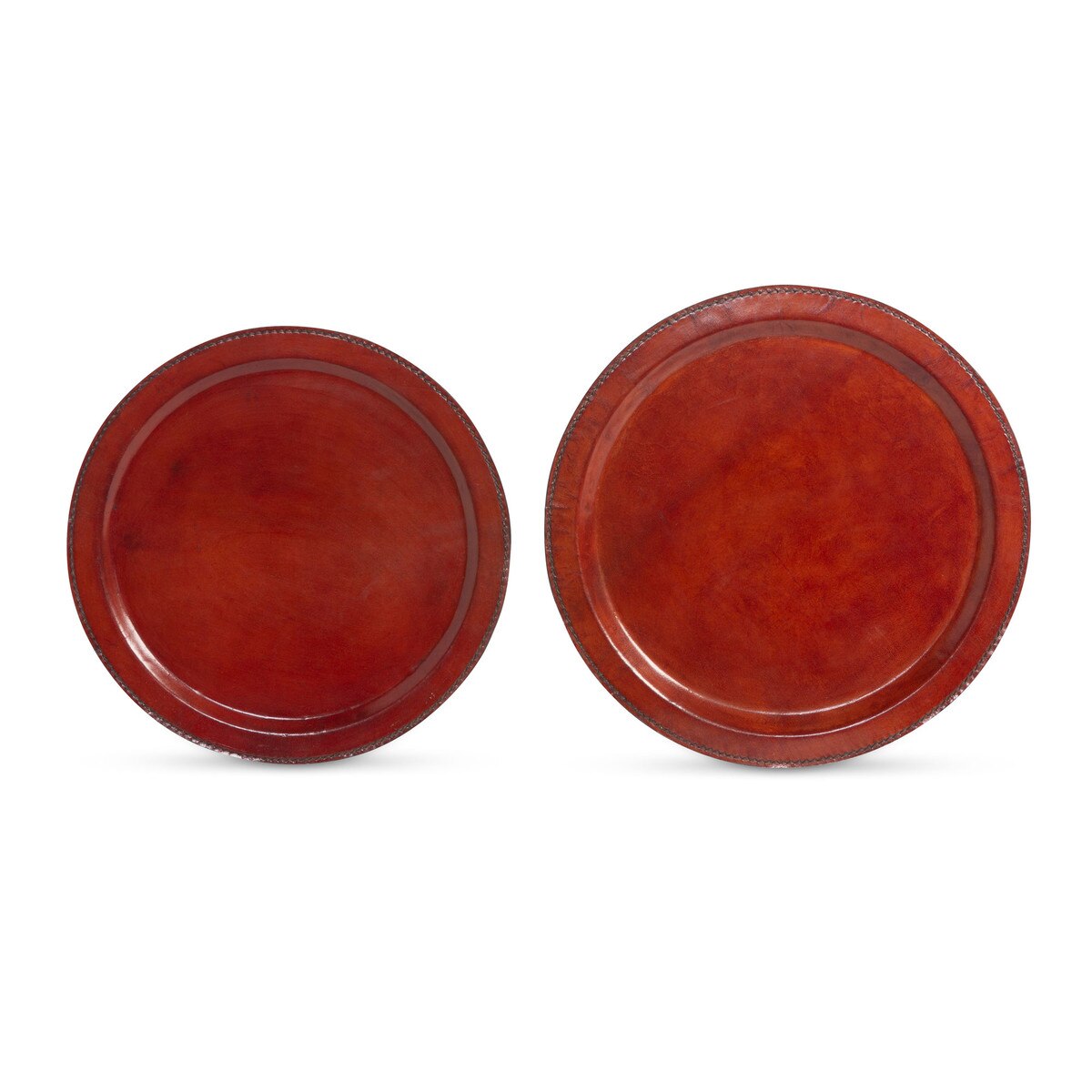 Hudson Leather Round Trays, Set of 2 style shot 2