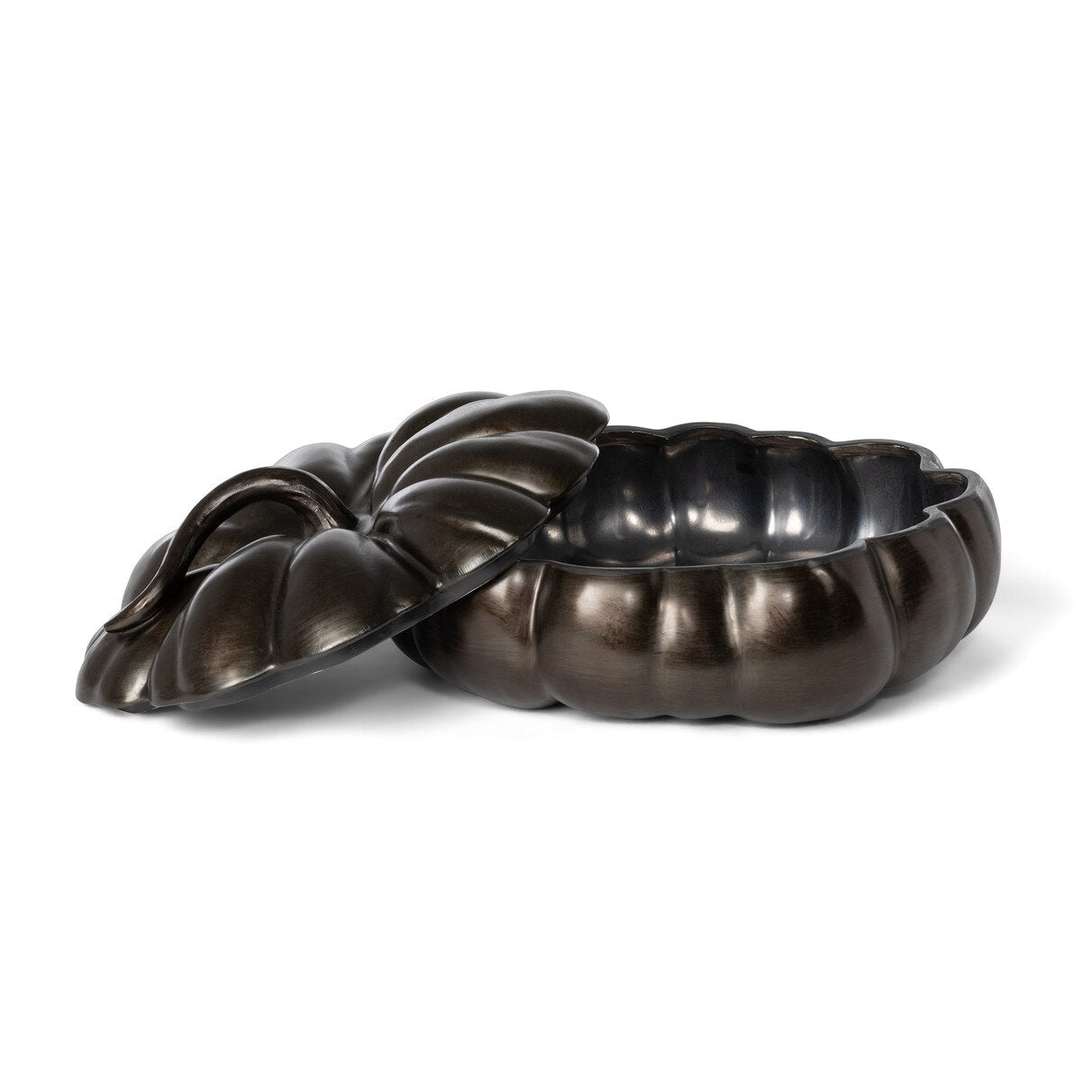 Bronze Lidded Ceramic Pumpkin Bowl Large style shot 2