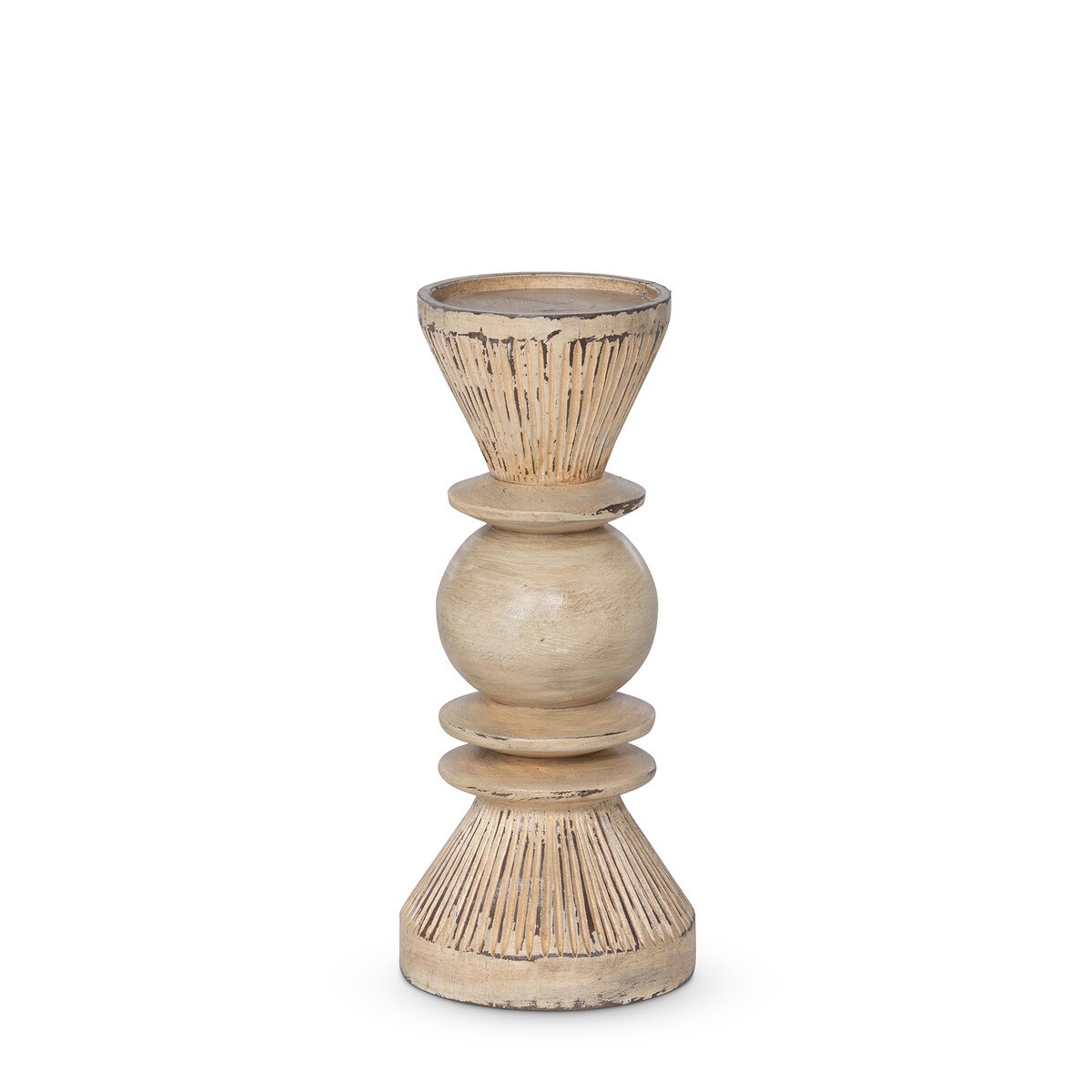 Carved Wood Tassel Pillar Holder, 12" style shot 1