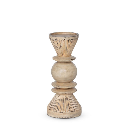 Carved Wood Tassel Pillar Holder, 12" style shot 1