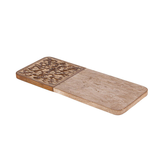 Acanthus Carved Wood and Marble Cutting Board, Natural, Small style shot 1