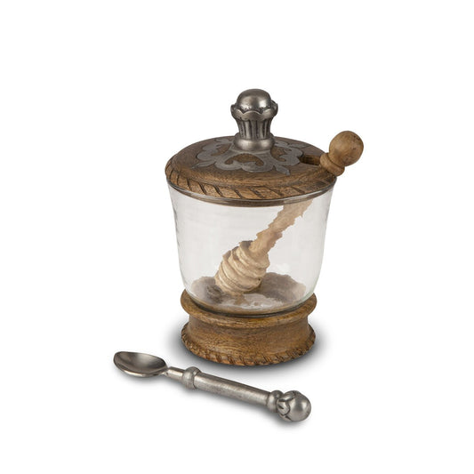 Heritage Inlay Wood Honey Jar with Honey Server and Spoon, Set of 3 pcs style shot 1