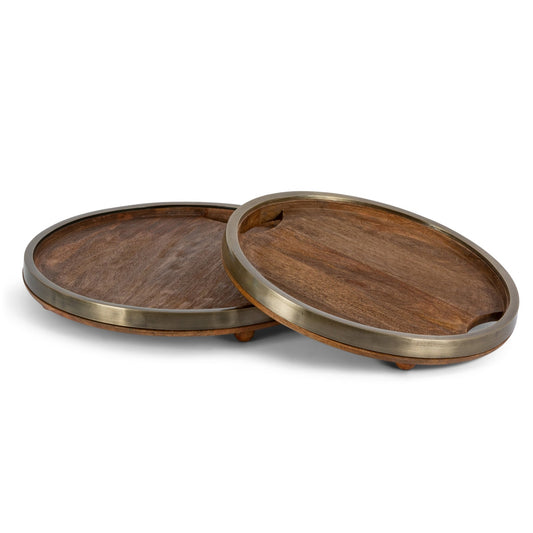 Mango Wood Round Trays, Set of 2 style shot 1
