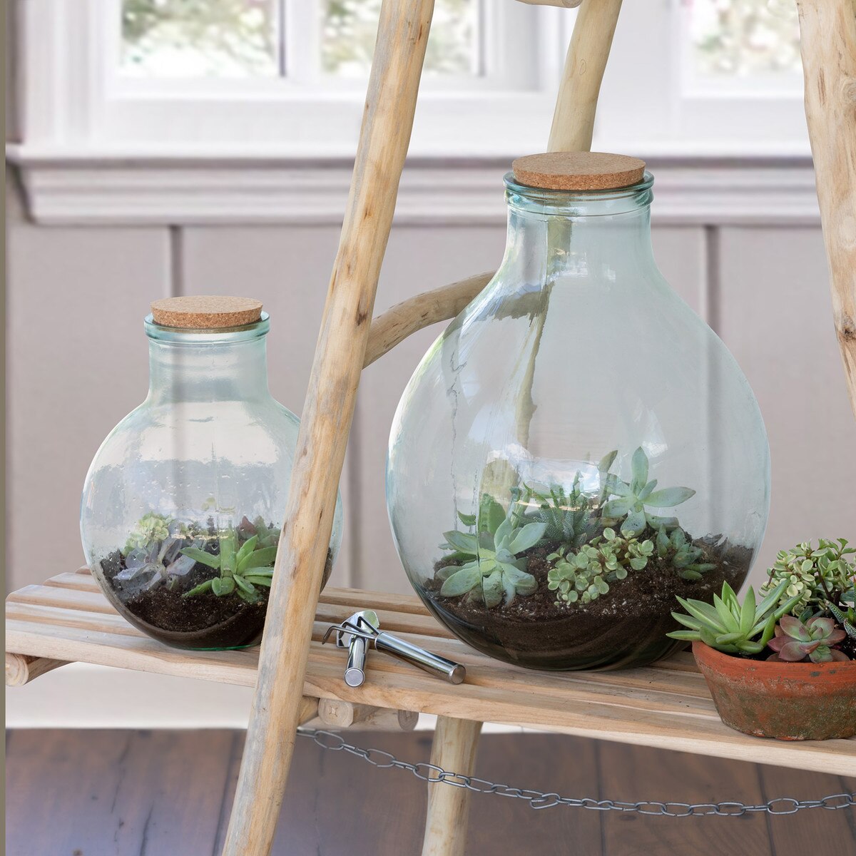 Glass Terrarium with Garden Tools, Small style shot 1