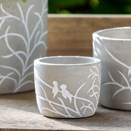 Lovebirds Silhouette Cement Pot, Small