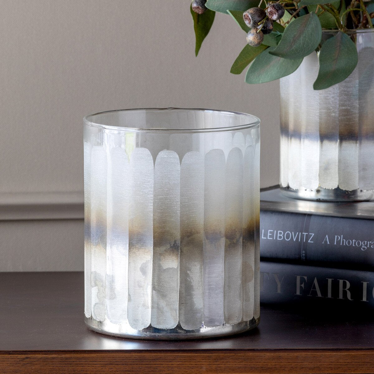 Mica Engraved Glass Hurricane, Large
