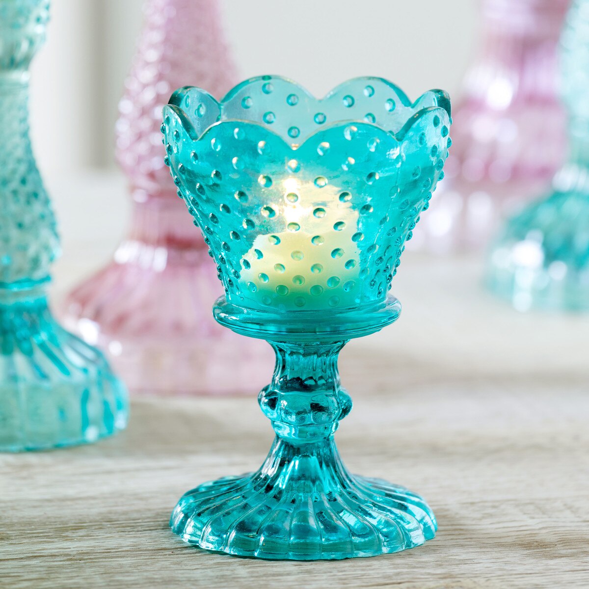 Zoe Pressed Glass Footed Candle Holder style shot 2