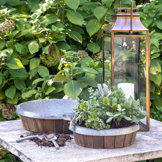 Galvanized Lined Round Wooden Trays