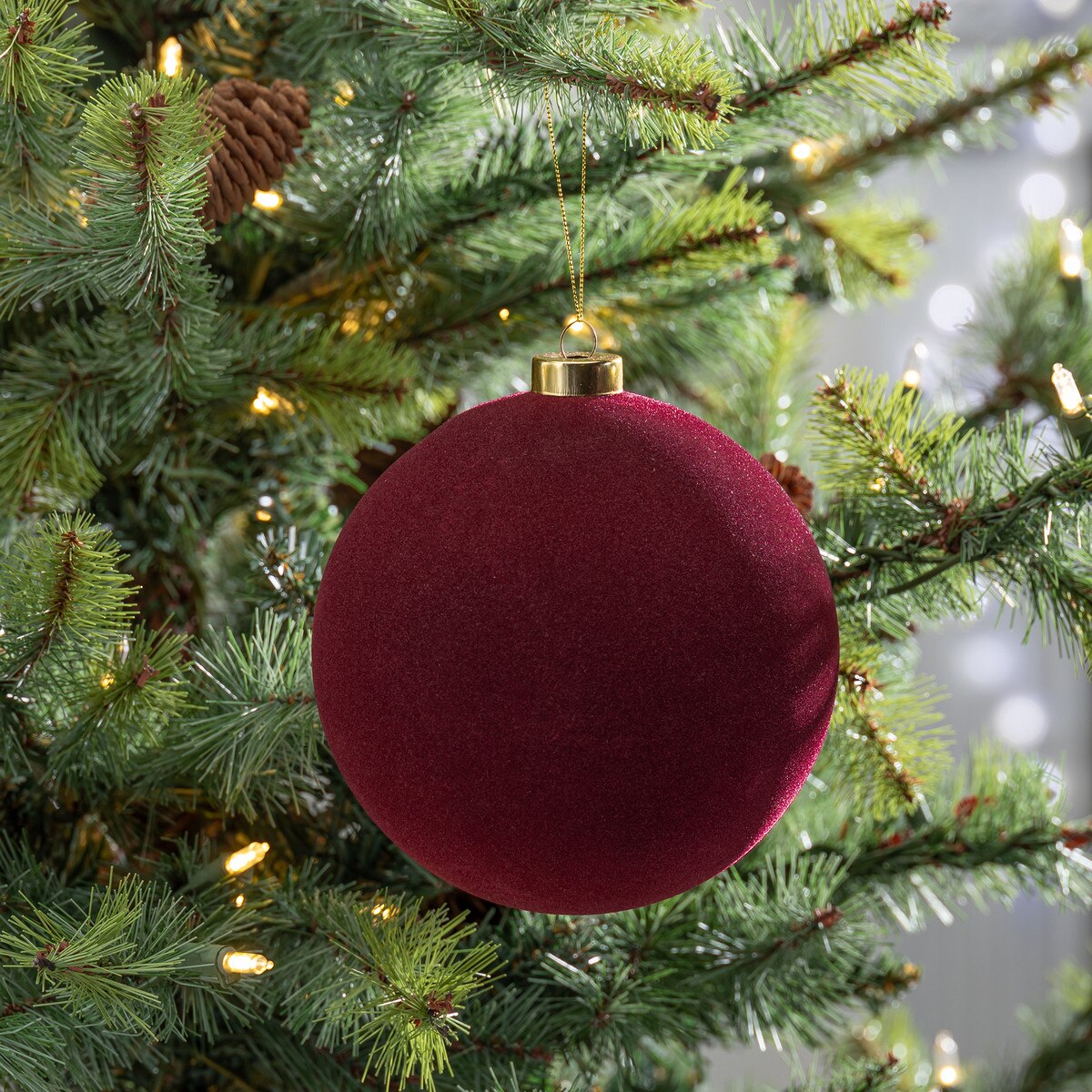 Burgundy Flocked Ornament, 5.75" style shot 2