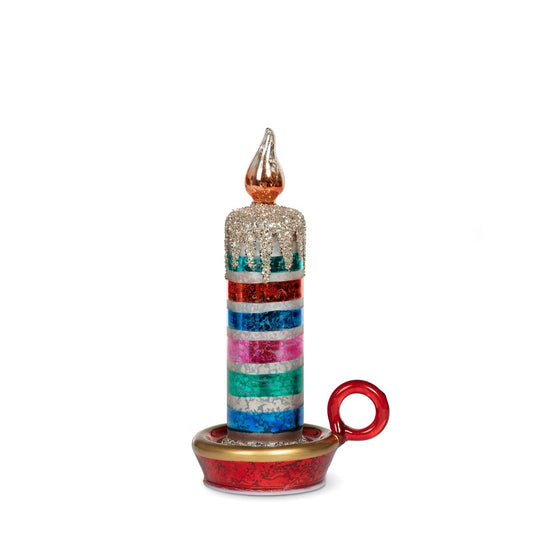 Retro Stripe Glass Tabletop Candle, 5" style shot 1