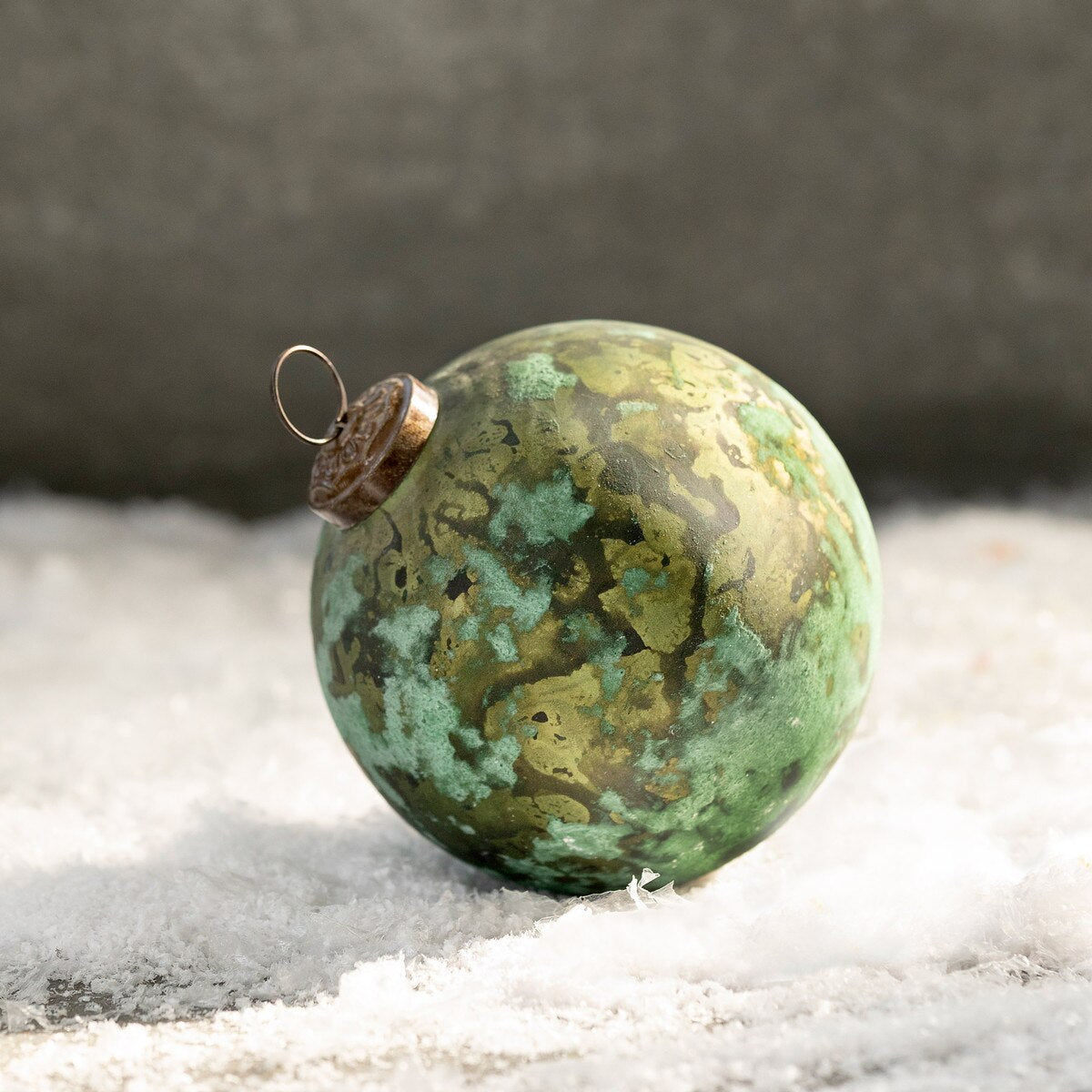 Green Marble Finish Glass Ball Ornament, Small